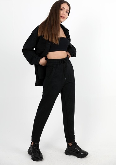 Jakarlı Kapitone İkili Takım - Siyah-siyah Siyah