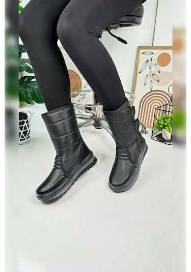 Nstil Alves Unisex Kadın - Erkek - Çocuk Kar Botu İçi Kürklü Cırt Cırtlı Kaymaz Taban Ayakkabı 802 Siyah