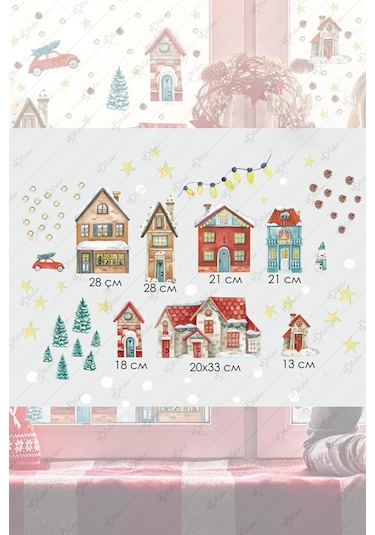 MSticker Yılbaşı Çift Yön Görünümlü Şeffaf Karlı Şehir Yeni Yıl Çocuk Bebek Odası Sticker Seti