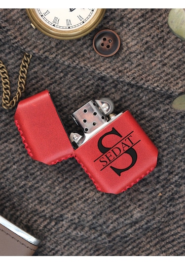 Vagave Kırmızı Renk Hakiki Deri El Yapımı Zippo Benzinli Çakmak