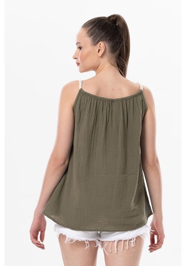Askılı Alaçatı Yazlık Müslin Bluz Haki Hk-haki Haki