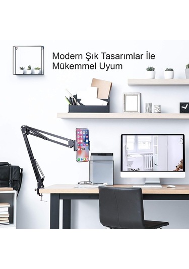 Hymark Esnek Metal Uzun Kollu Telefon Tablet Tutucu Teleskopik