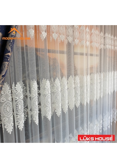 Lüks Tül Perde Brode Işlem Yüksek Kalite Beyaz Rengi Modern House