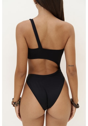 Donnalee Asimetrik Tek Omuz Siyah Mayokini Çok Renkli