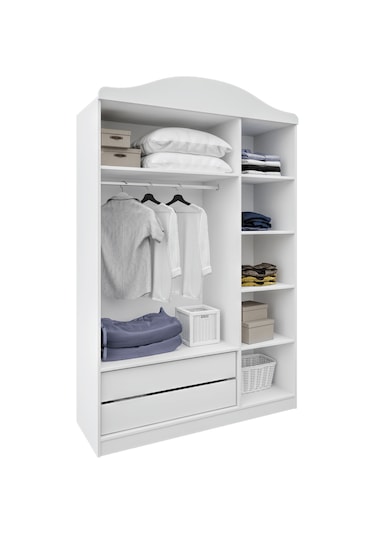 Line 3 Kapaklı 2 Gizli Çekmeceli 11 Bölmeli Beyaz Dolap
