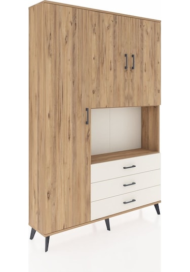 Arges Dolap 6 Raflı 3 Çekmeceli 3 Kapaklı 132x30x195 Çam-çam/... Çam