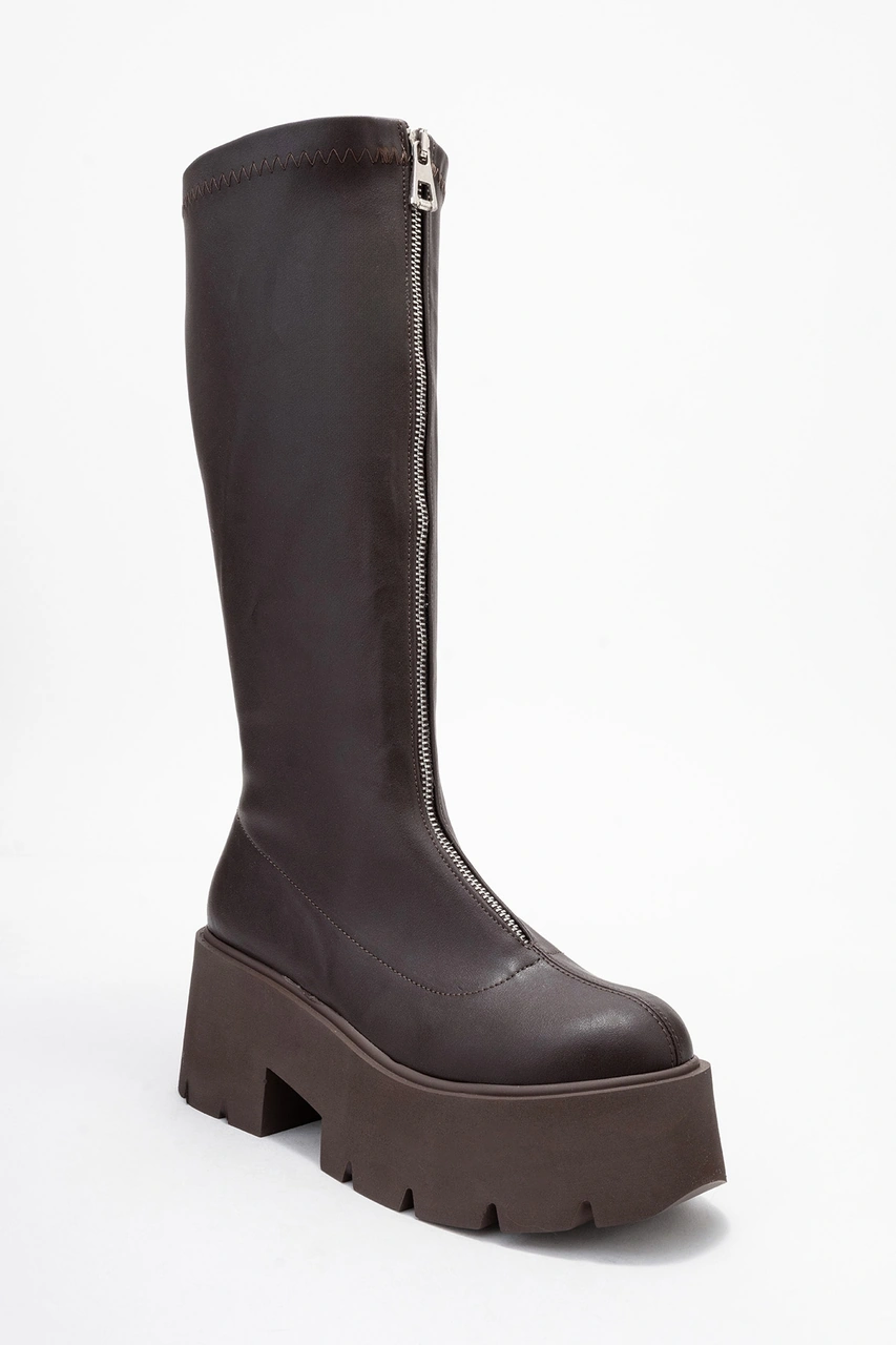 Amaronte Kahverengi Streç Kalın Taban Kadın Çizme Kahverengi