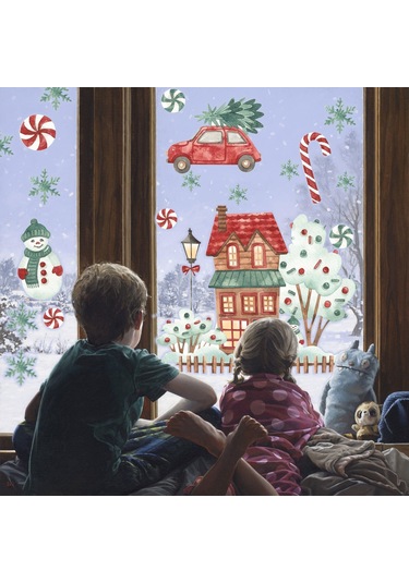 MSticker Yılbaşı Karlı Ev Ağaçlar Yeni Yıl Süsleri Çocuk  Bebek Odası Sticker Seti