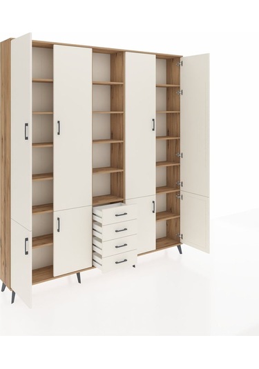 Arges Dolap 17 Raflı 4 Çekmeceli 8 Kapaklı 220x30x243 Çam-aytaşı/aytaşı Aytası/aytası