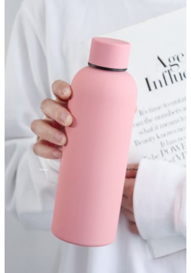 Exclusive 500 Ml Rubber Gövde Çay Termos Kupa Suluk Şişe Bardak Mug Pembe