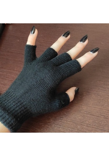 1 Çift Unisex Siyah Yarım Parmak Parmaksız Eldiven Kadın Ve Erkekler İçin Yün Örme Bilekli Pamuklu Eldivenler Sıcak Kış İş Eldivenleri Haki