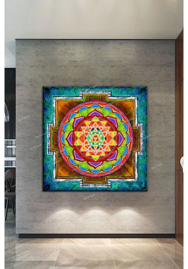 Yaşam Çiçeği Kutsal Geometri Sri Yantra Kanvas Tablo 30 x 30h