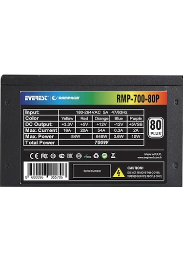 Rampage RMP-700-80P 12 CM 700W 80+ Fanlı Güç Kaynağı