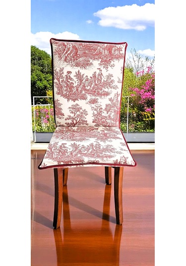 Keten Bordo Fransız Soylusu Arkalıklı Fermuarlı Sandalye Minderi Çok Renkli