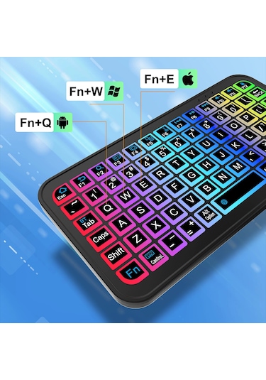 Rgb Mini Bluetooth Klavye Kablosuz Şarjlı Led Işıklı Apple iOS Android Windows Uyumlu El Boyu