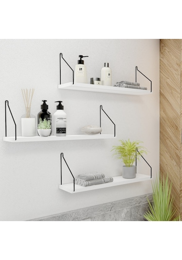 Roomiehome Duvar Rafı Kitaplık Mutfak Banyo Yaşam Alanı 3 Lü Set 15X55 Cm