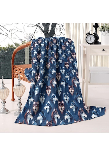 Kurt Desenli 50x60 İnç Flanel Polar Battaniye, Yumuşak Ve Rahat-a11 Wolf Portrait Geometric