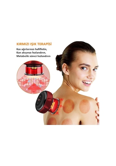 Şarjlı Işık Tedavili Masaj Selülit Ve Yağ Yakma Hacamat Kupası Kırmızı