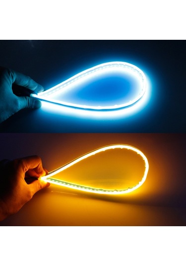 Cbtx 2 Adet 45cm Ultra İnce Araba Drl Esnek Led Şerit Gündüz Çalışan Işık Dönüş Sinyali Işığı Buz Mavisi - Sarı