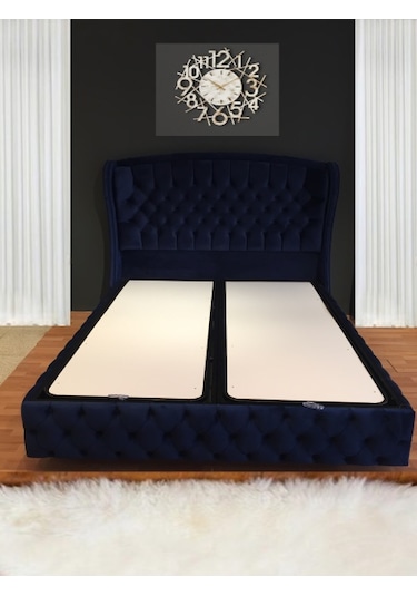 Nivabaza Çift Kişilik Sandıklı Baza Başlık Solid Nıght Blue