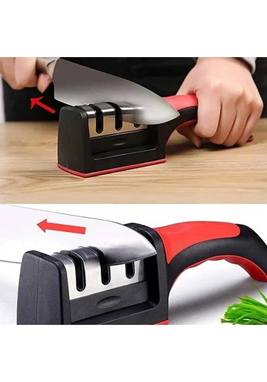 Büro Ev Ofis Mutfağı İçin Üç Açılı Çelik Gövdeli Seramik Gövde El Bıçak Bileyici