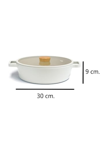 0128 D-neof230l Fıka Cam Kapaklı Alumınyum Sıg Tencere 30 Cm Bej