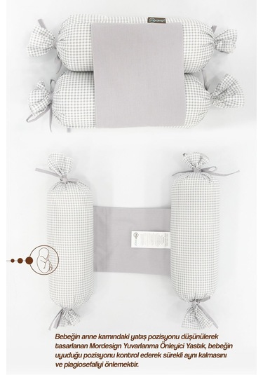 Mordesign Bebek Yuvarlanma Önleyici Yastık, Yenidoğan Yan Yatış Yastığı, Puffs Serisi Gri Zg987-2