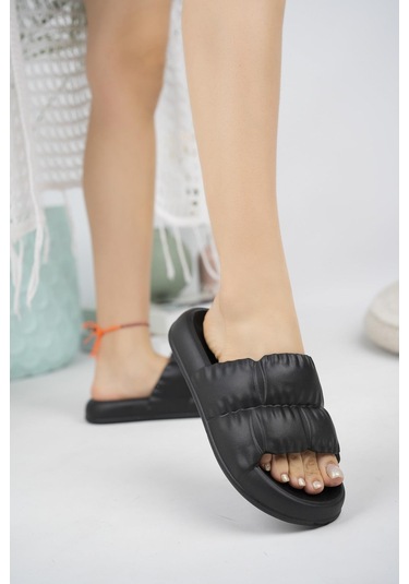 Modafrato Fırfır Kadın Terlik Plaj Deniz Havuz Terliği Siyah