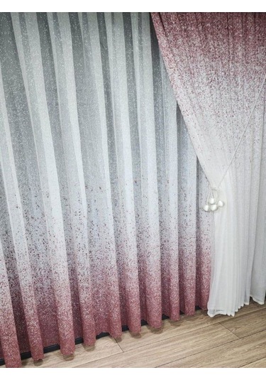 Tül Perde Yeni Tasarım Üst Renkli Gri-antrasit-füme Serpinti Tül Ve Sağ/sol Takım Tül Fon Perde Pudra