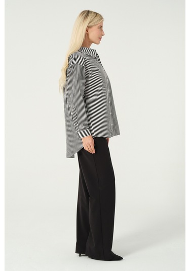 Basic Oversize Çizgili Gömlek Hipnotize Çok Renkli