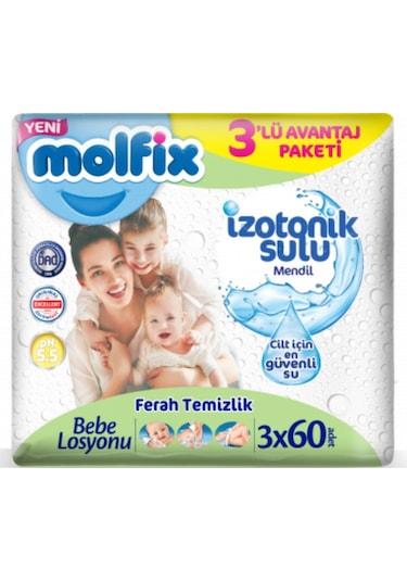Molfix Ferah Temizlik Izotonik Sulu Mendil 3'Lü Avantaj Paketi 180'Li