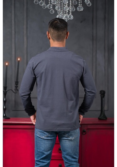 San&fa Regular Fit Polo Yaka Uzun Kol Pamuklu Baharlık Sweatshirt Antrasit