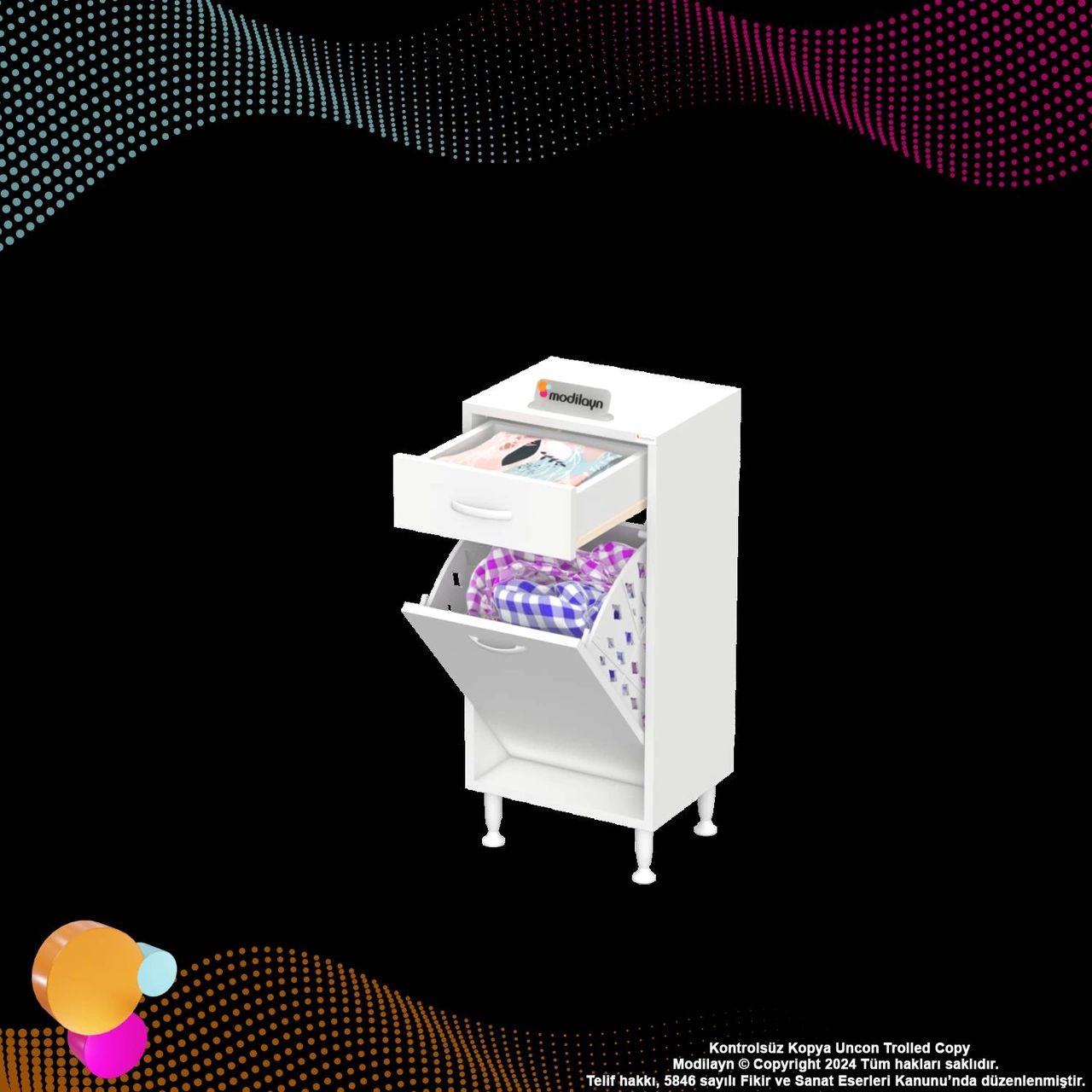 Mira Mutfak Ve Banyo Dolabı 45 Cm Tek Göz Sepetli Çok Amaçlı Kirli Çamaşır Dolabı 45x88x32,5 Cm Beyaz