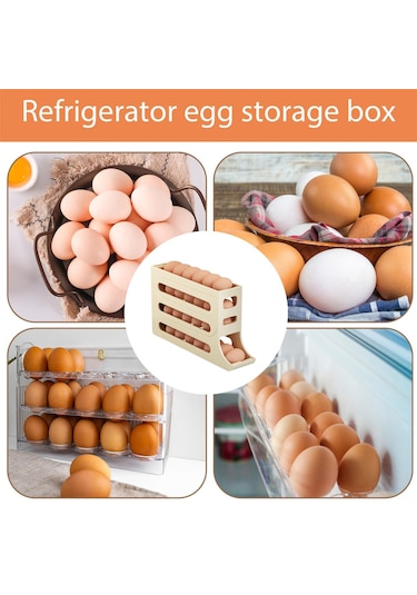 Ranyeek Beyaz Otomatik Yuvarlanan Yumurta Depolama Kutusu - 30 Yumurta Kapasitesi, Soğutucu Tahtası Tasarımı, Kaymaz Önleme Ayakları Beyaz