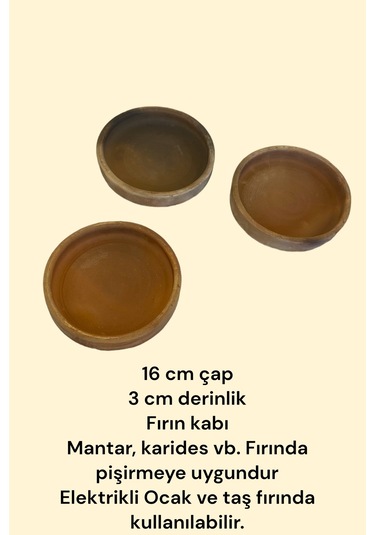 3'lü Toprak Güveç Pişirme Kabı 16 Cm