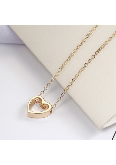 Moda Kolye Kalp Tasarım İçi Boş Basit Kolye Gümüş Çok Renkli