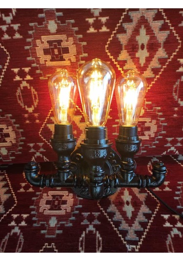 Endüstriyel Tasarım Vintage Duvar Aplik Borulardan Lamba 3'li Sarı