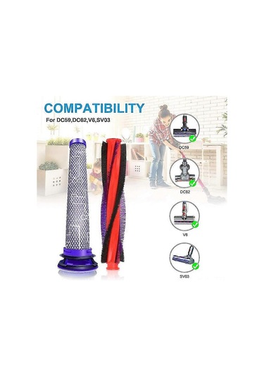 Gajeena Dyson V6 Serisi Toz Torbasız Süpürge İçin Yedek Filtre Ve Fırça Seti - Hepa Filtreli, 2'li Paket