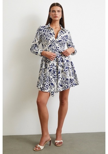 Godeli Desenli Elbise Lacivert Lacivert