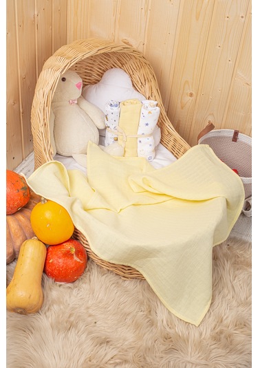 Luckka 3'lü Çok Amaçlı Müslin Örtü Seti - 75x75 Cm - Ztc200 Sarı Sarı