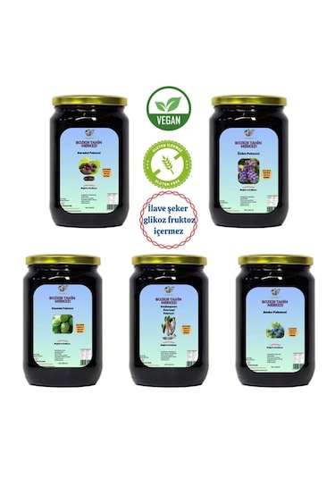 Bozkır Tahin Merkezi Üzüm + Karadut + Keçiboynuzu + Andız + Kozalak Pekmezi 5 x 800 G