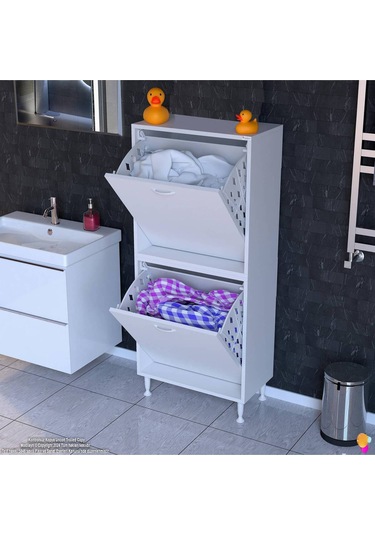 60x138x32,5 Cm Gizli 2 Göz Minimalist Akıllı Sepetli Çok Amaçlı Dolap Mutfak Dolabı Beyaz