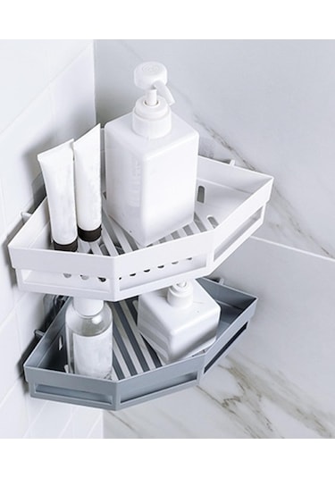 Pazly Üçgen Suntek Şampuan Rafı Raf Paslanmaz Magideal Köşe Depolama Beyaz Uz Çok Renkli