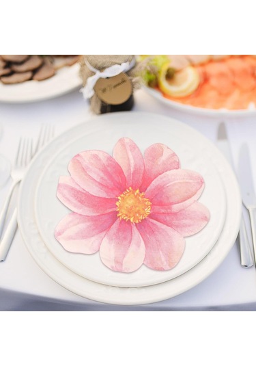 Folinda 100 Adet Pembe Gül Şekilli Tek Kullandım Kokteyl Peçetesi - Düğün, Doğum Günü, Parti Dekorasyonu Servis Malzemesi Pembe