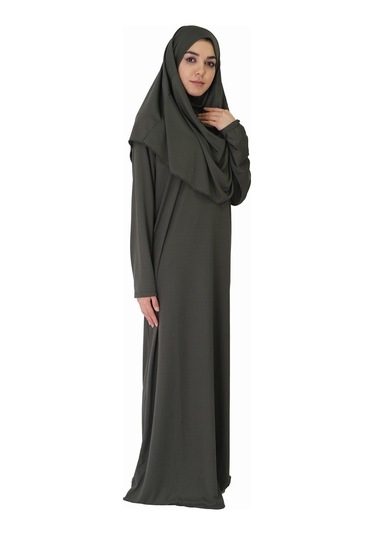 Koyu Haki Fermuarsız Namaz Elbisesi Koyu Haki