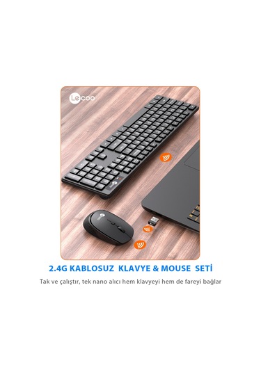 Lecoo Km2001 Klavye & Mouse Kablosuz Set Siyah Optik
