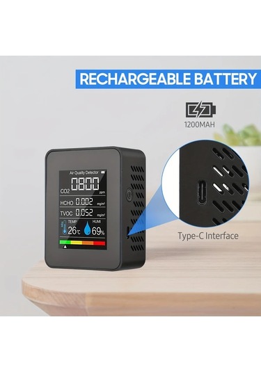 Xuweiwei Beyaz 1 Bilgisayar 5i 1 Arada Hava Kalitesi Monitörü Co2 Co Pm2 5 Pm10 Hcho Tvoc Lcd Ekranli Gaz Dedektörü Co2 Sensör Cihazı