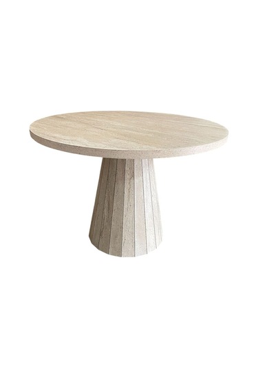 Lucca Piramit Yuvarlak Traverten Masa, 100x100 Traverten