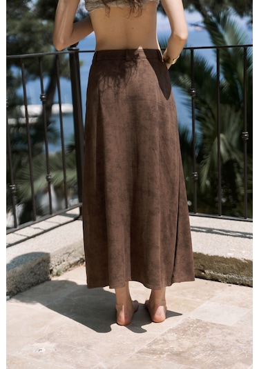 Garias Cepli Uzun Batik Desenli Kahve Etek Kahve