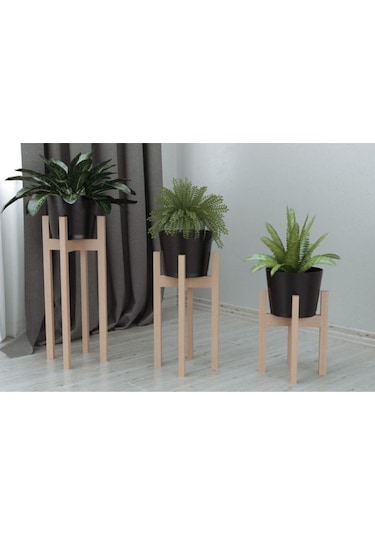 Saksı Standı 3Lü Set Ahşap Çiçek Standı Saksılık Bahçe